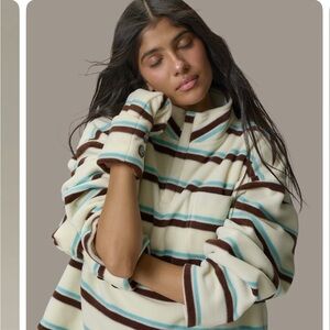 SISTERS AND SEEKERS Benson Striped Zip Pullover Fleece + Benson Striped Mittens